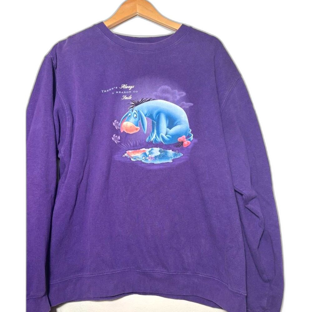 VTG 90s Disney Eeyore Sweatshirt Crewneck Winnie The Pooh Purple LARGE nostalgia